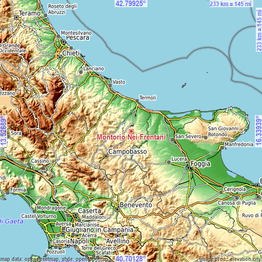 Topographic map of Montorio Nei Frentani