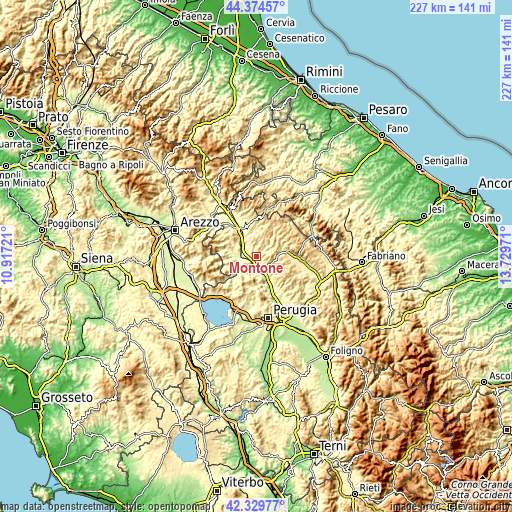 Topographic map of Montone