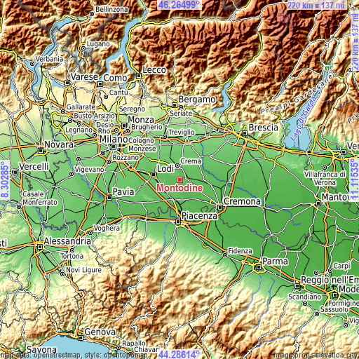 Topographic map of Montodine