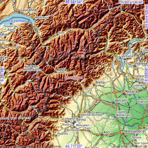 Topographic map of Montjovet