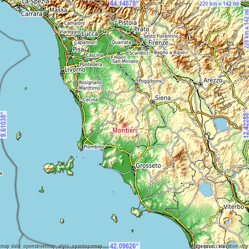 Topographic map of Montieri