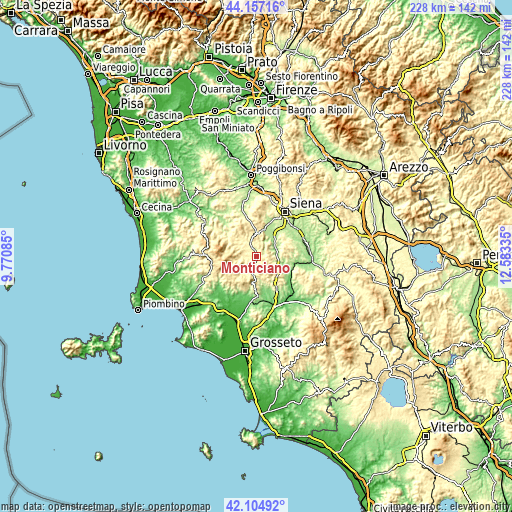 Topographic map of Monticiano