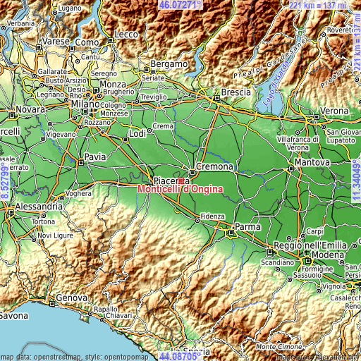 Topographic map of Monticelli d'Ongina