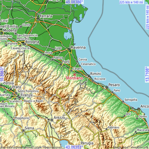 Topographic map of Montiano