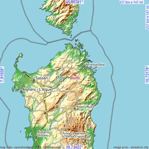 Topographic map of Monti