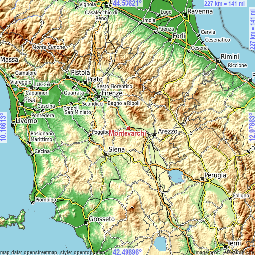 Topographic map of Montevarchi