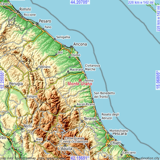Topographic map of Monte Urano