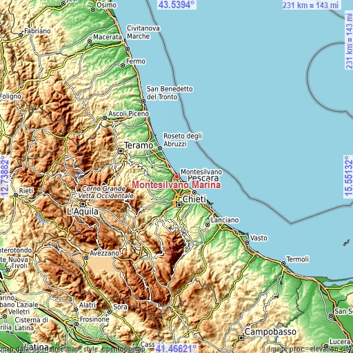 Topographic map of Montesilvano Marina
