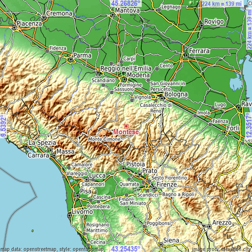 Topographic map of Montese