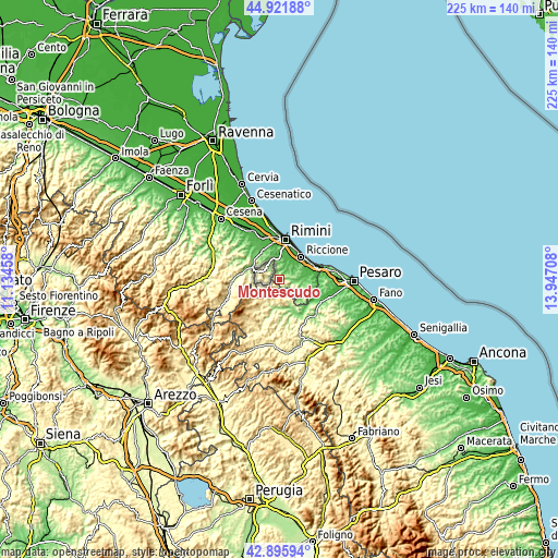 Topographic map of Montescudo