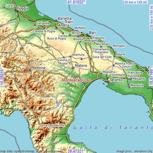 Topographic map of Montescaglioso