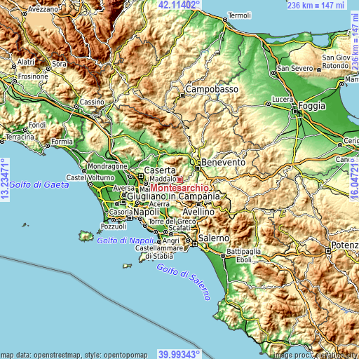 Topographic map of Montesarchio