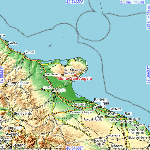 Topographic map of Monte Sant'Angelo