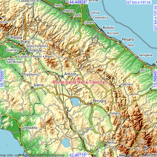 Topographic map of Monte Santa Maria Tiberina