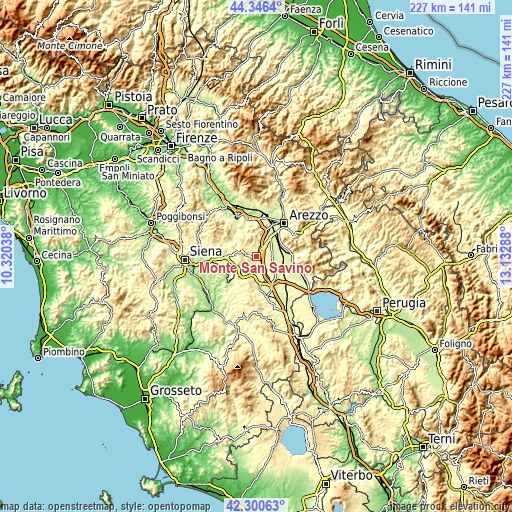 Topographic map of Monte San Savino