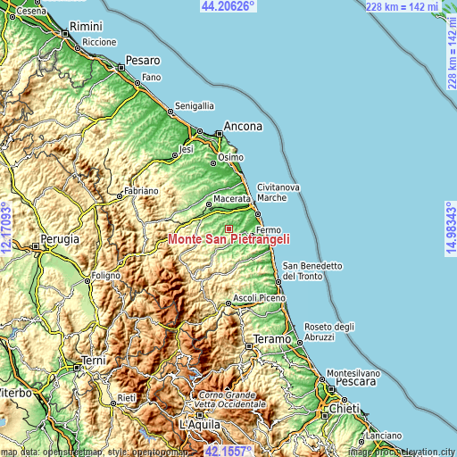 Topographic map of Monte San Pietrangeli