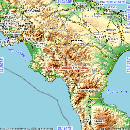 Topographic map of Montesano sulla Marcellana