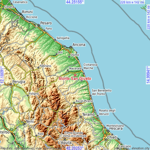 Topographic map of Monte San Giusto