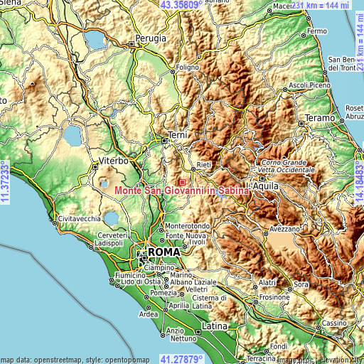 Topographic map of Monte San Giovanni in Sabina