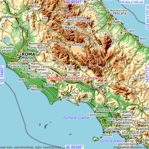 Topographic map of Monte San Giovanni Campano