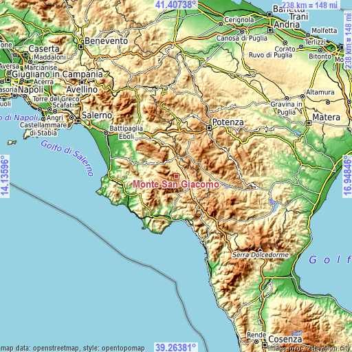 Topographic map of Monte San Giacomo