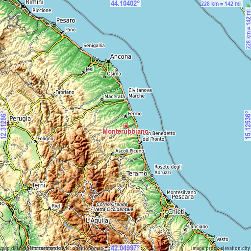 Topographic map of Monterubbiano