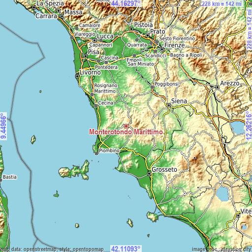 Topographic map of Monterotondo Marittimo