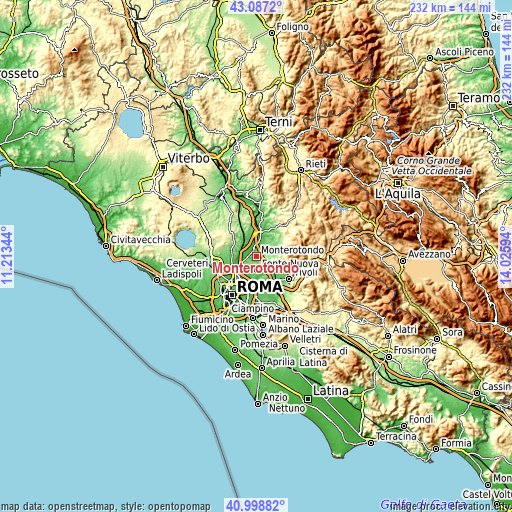 Topographic map of Monterotondo