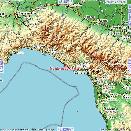 Topographic map of Monterosso al Mare