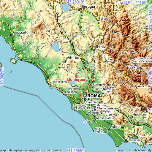 Topographic map of Monterosi