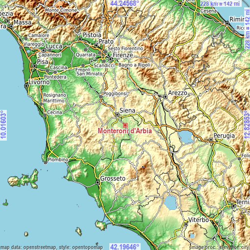 Topographic map of Monteroni d'Arbia