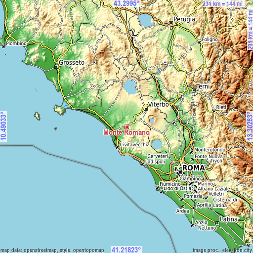 Topographic map of Monte Romano