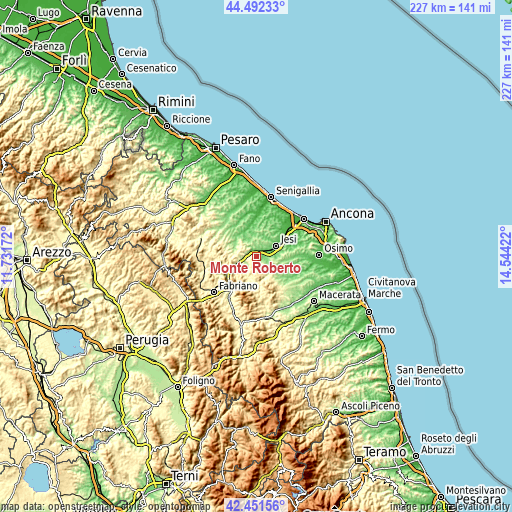 Topographic map of Monte Roberto