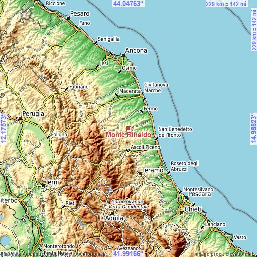 Topographic map of Monte Rinaldo