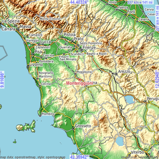 Topographic map of Monteriggioni