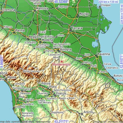 Topographic map of Monterenzio