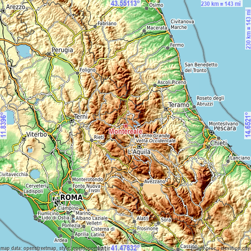 Topographic map of Montereale