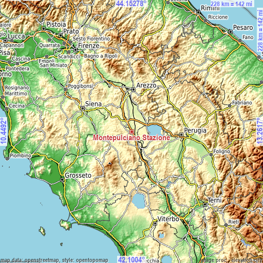 Topographic map of Montepulciano Stazione