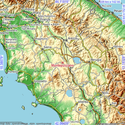 Topographic map of Montepulciano