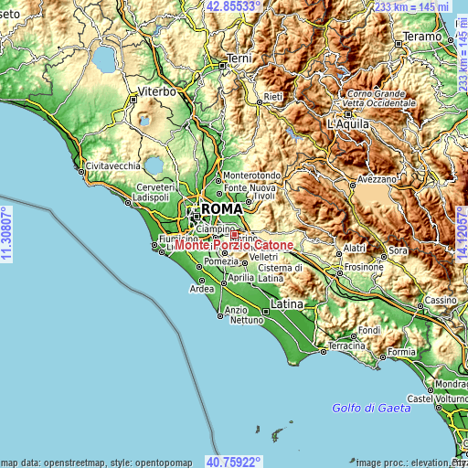 Topographic map of Monte Porzio Catone