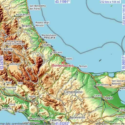 Topographic map of Monteodorisio