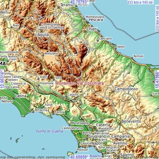 Topographic map of Montenero Val Cocchiara