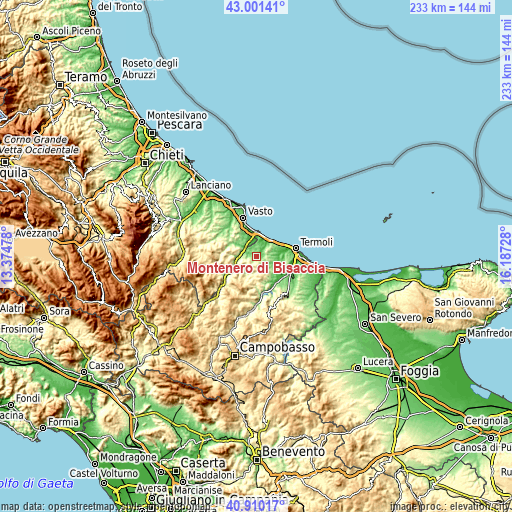 Topographic map of Montenero di Bisaccia