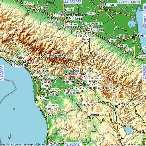 Topographic map of Montemurlo