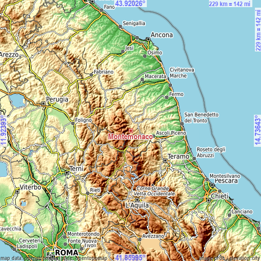 Topographic map of Montemonaco