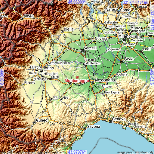 Topographic map of Montemagno