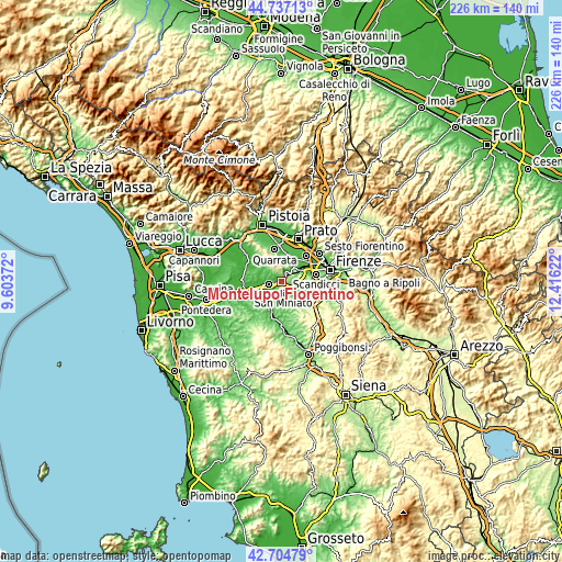 Topographic map of Montelupo Fiorentino