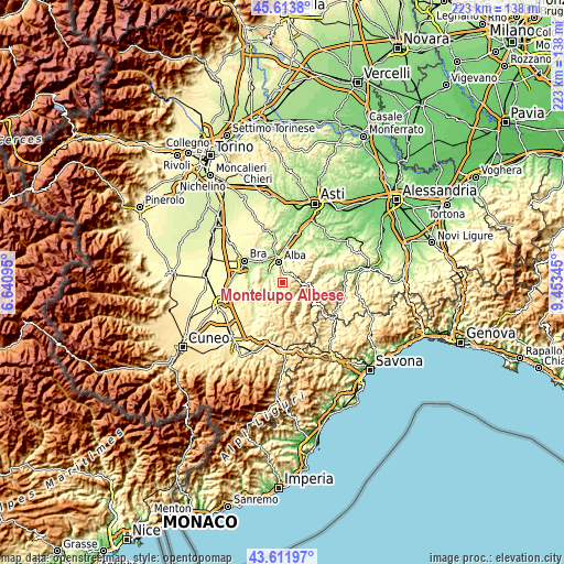 Topographic map of Montelupo Albese