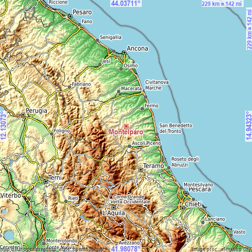 Topographic map of Montelparo