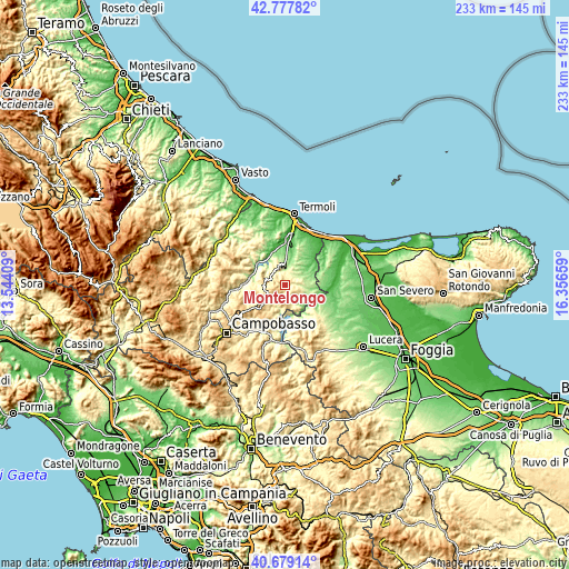 Topographic map of Montelongo